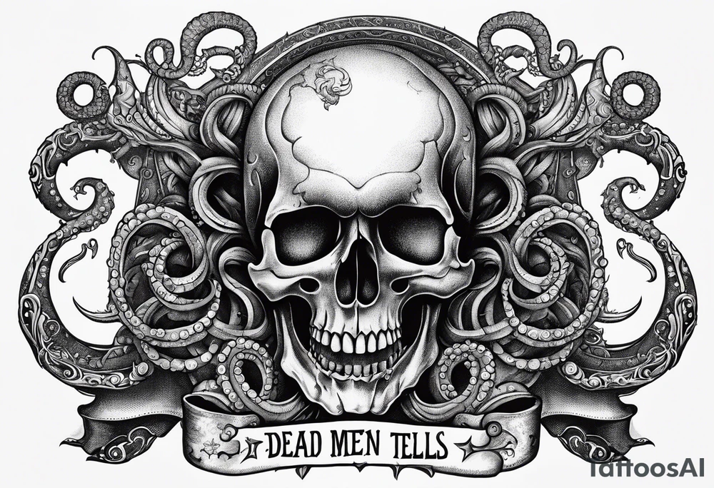Skull with tentacles and text that says dead men tell no tales tattoo idea