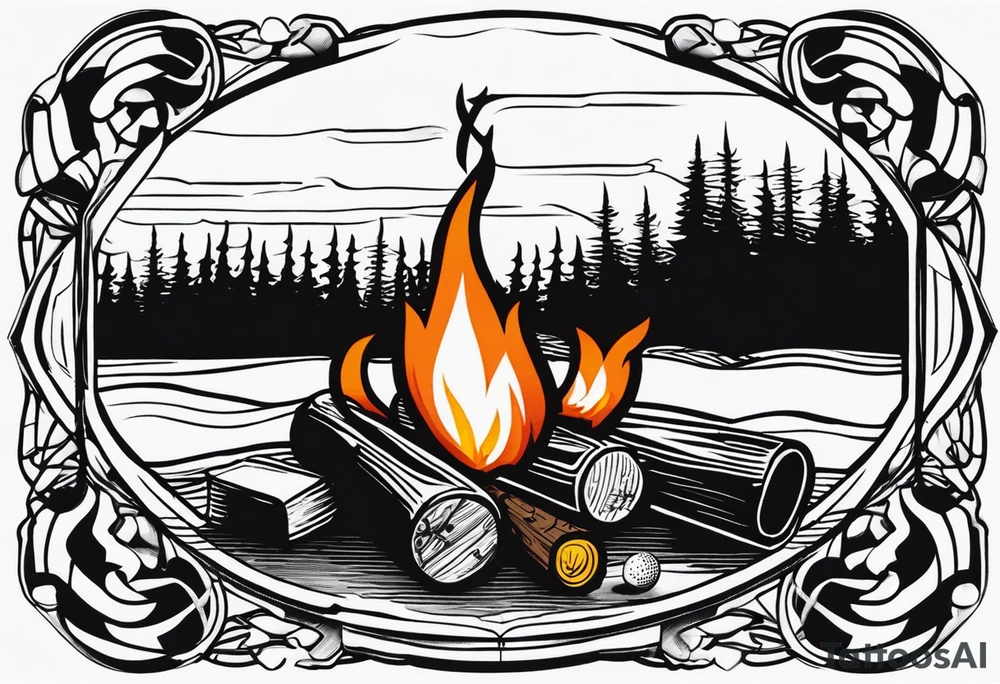 christian 
cross; campfire, golf, campfire, whiskey glass tattoo idea