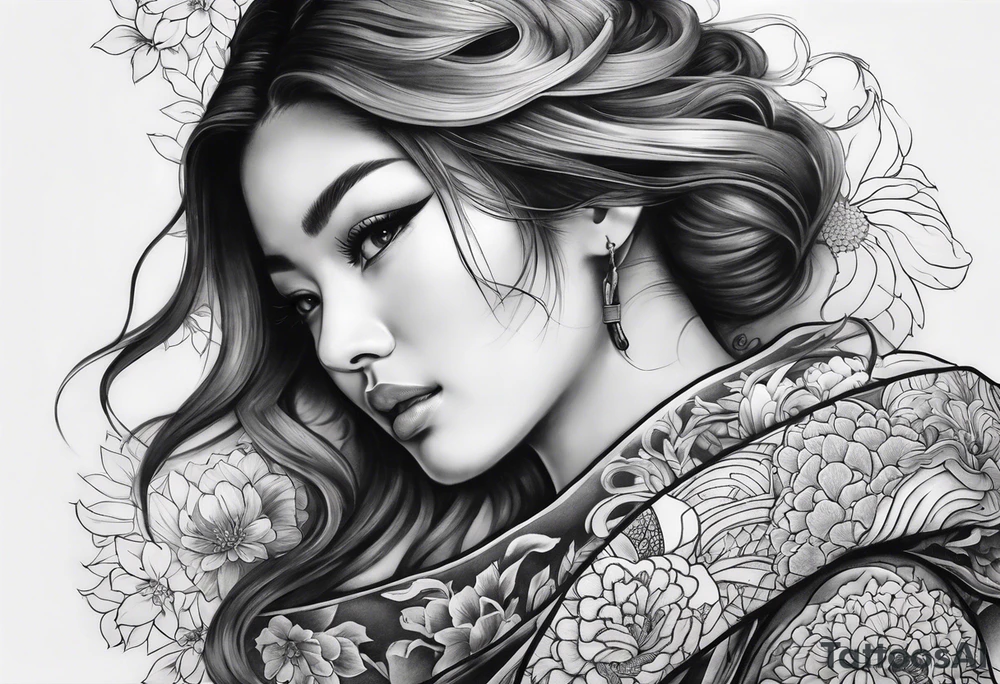 High contrast black and grey Japanese full arm sleeve tattoo idea
