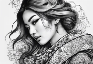 High contrast black and grey Japanese full arm sleeve tattoo idea
