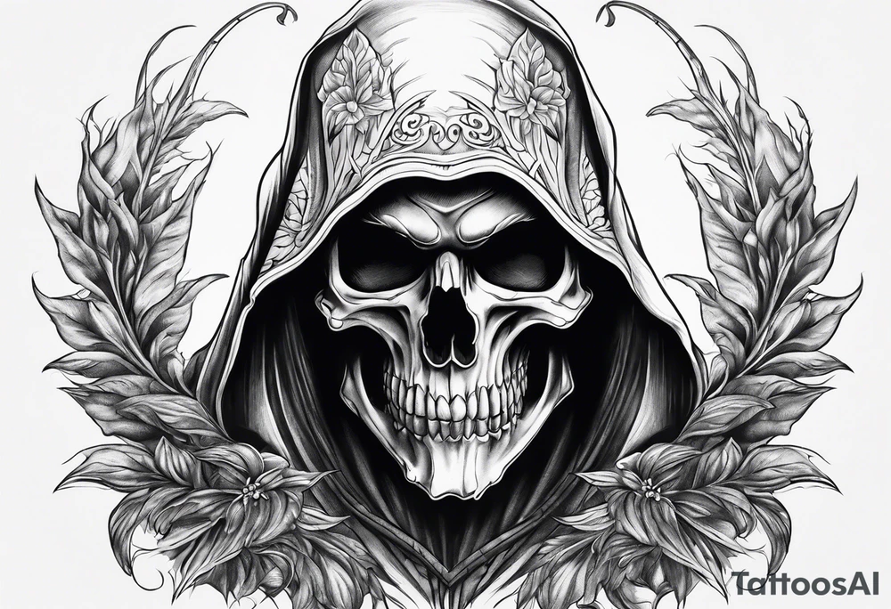 realistic reaper with dark details tattoo idea
