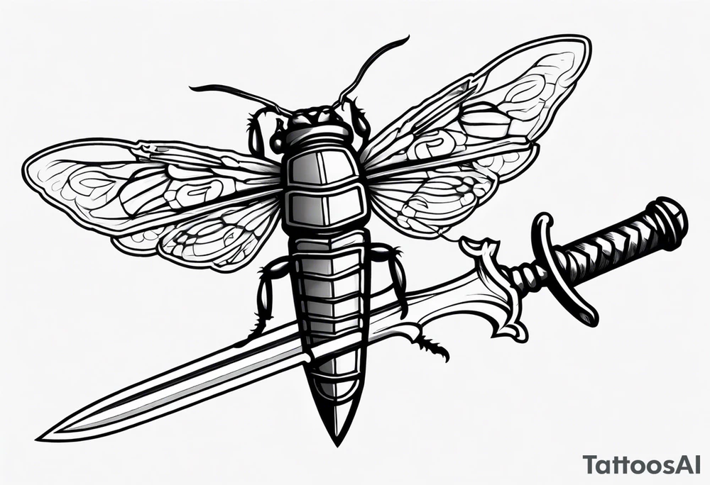 Sword going in to cicada sleeve, sword hilt on top of cicada tattoo idea