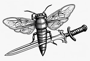 Sword going in to cicada sleeve, sword hilt on top of cicada tattoo idea