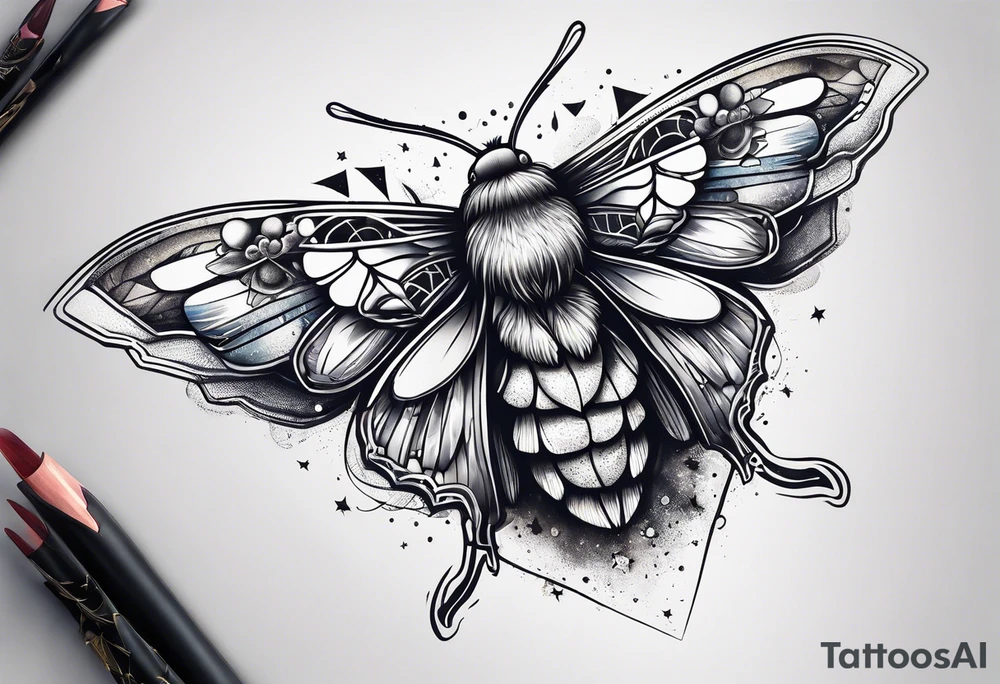 small Moth flying into outer space tattoo idea