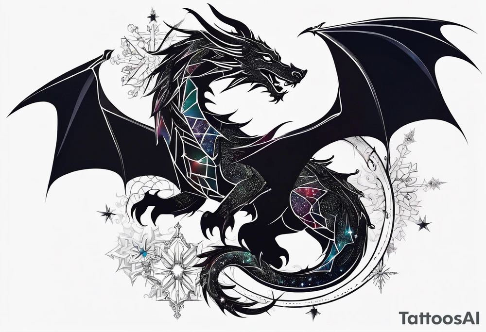 Constellation, dragon, snowflake tattoo idea