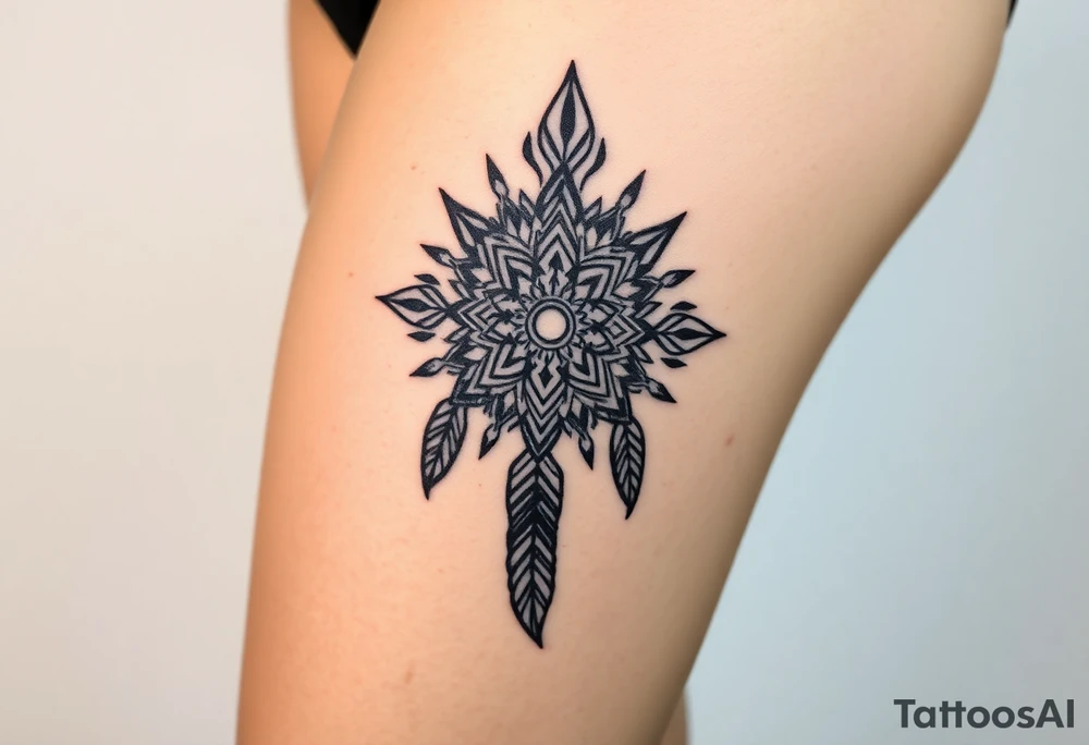 spiritual feather indian mandala shaman tattoo idea