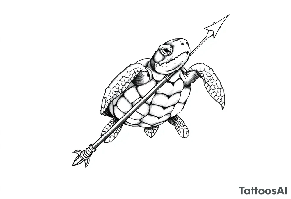 Turtle holding a trident tattoo idea