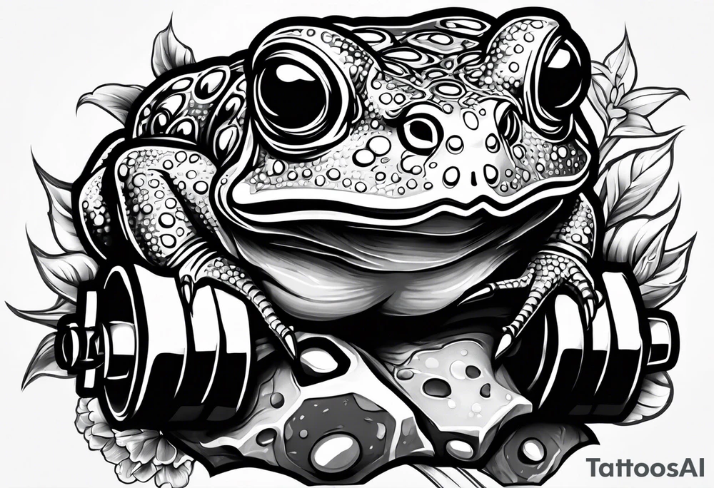 Toad lifting dumbbells tattoo idea