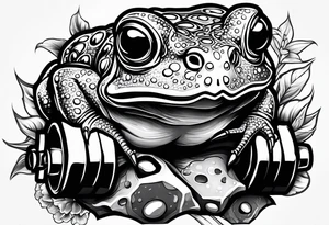 Toad lifting dumbbells tattoo idea