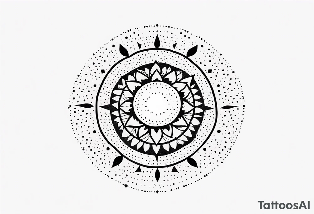 simple sun made of black dots and circles tattoo idea