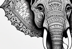 A women’s eye with line work surrounding it with makeup and an elephant incorporated around it tattoo idea