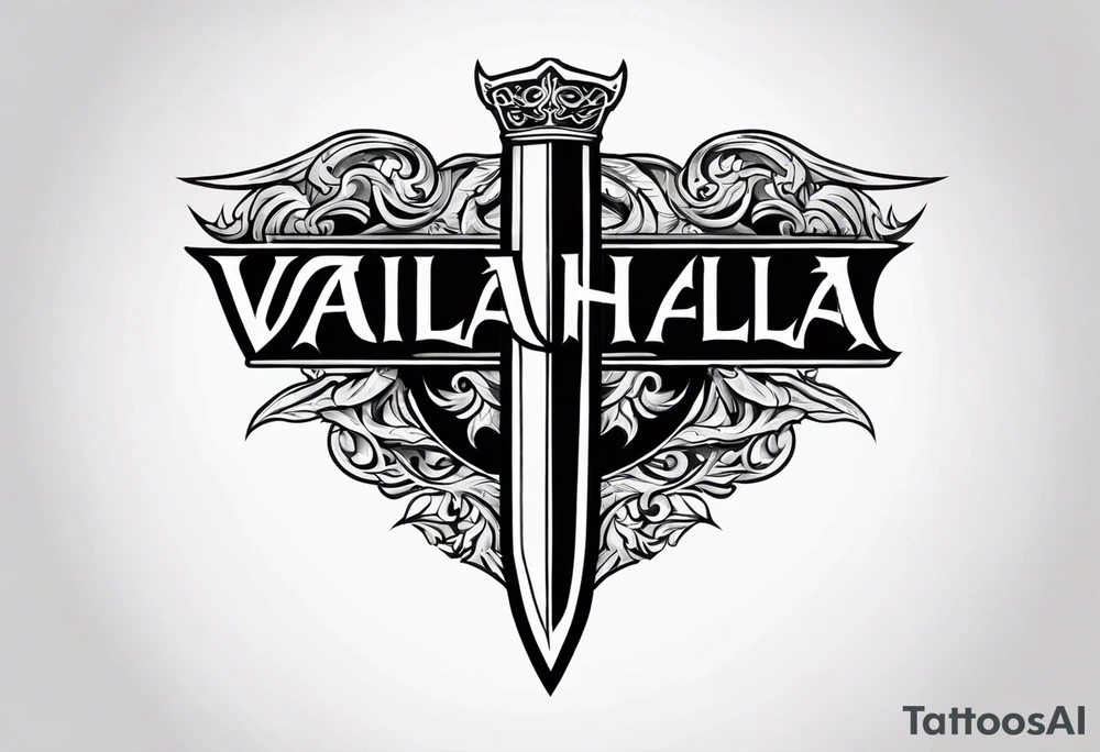 Valhalla flames shield sword tattoo idea