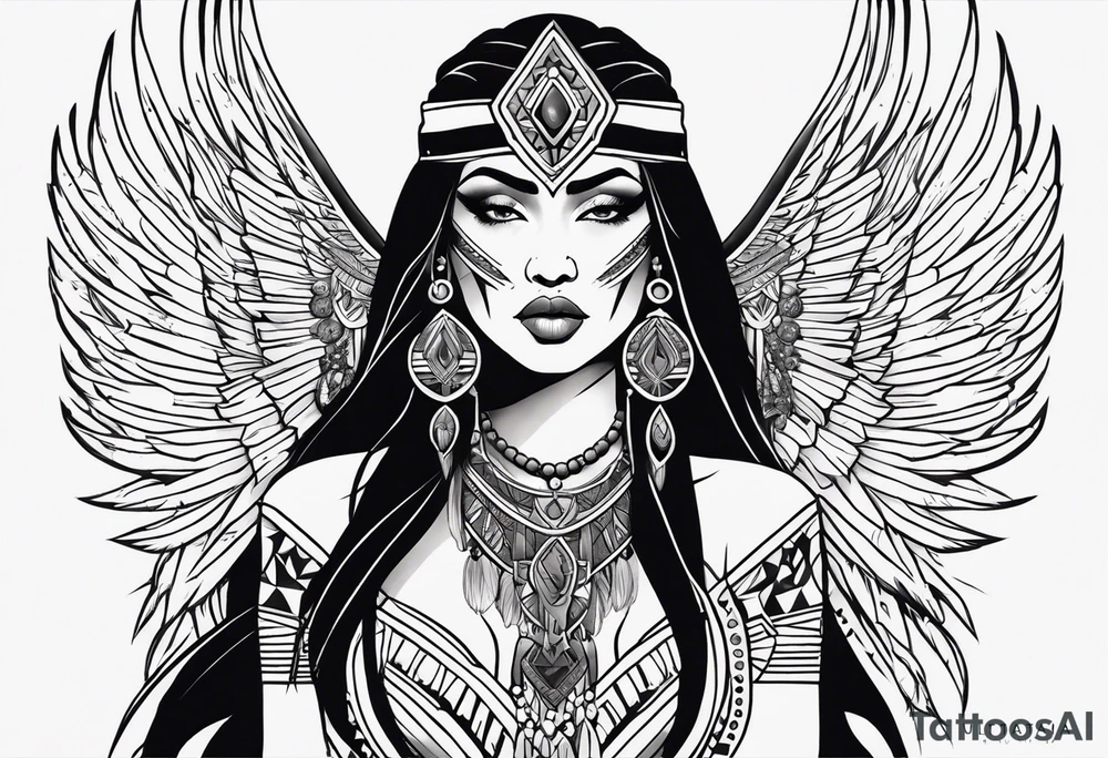 kali, valkrye, goddess, native american, left side chest, wing tattoo idea