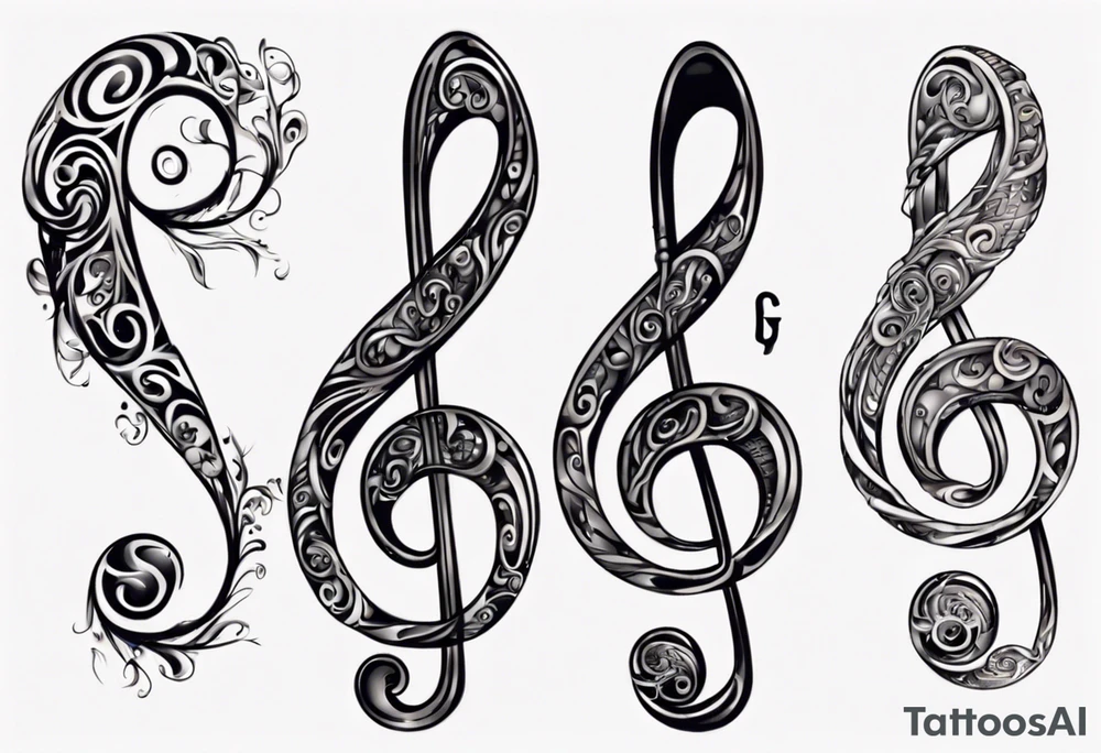 tail of G clef is cord of microphone all wraps and swirls tattoo idea