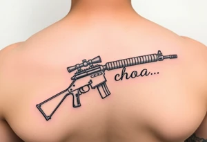 Rifle with the last name ochoa inside of it tattoo idea