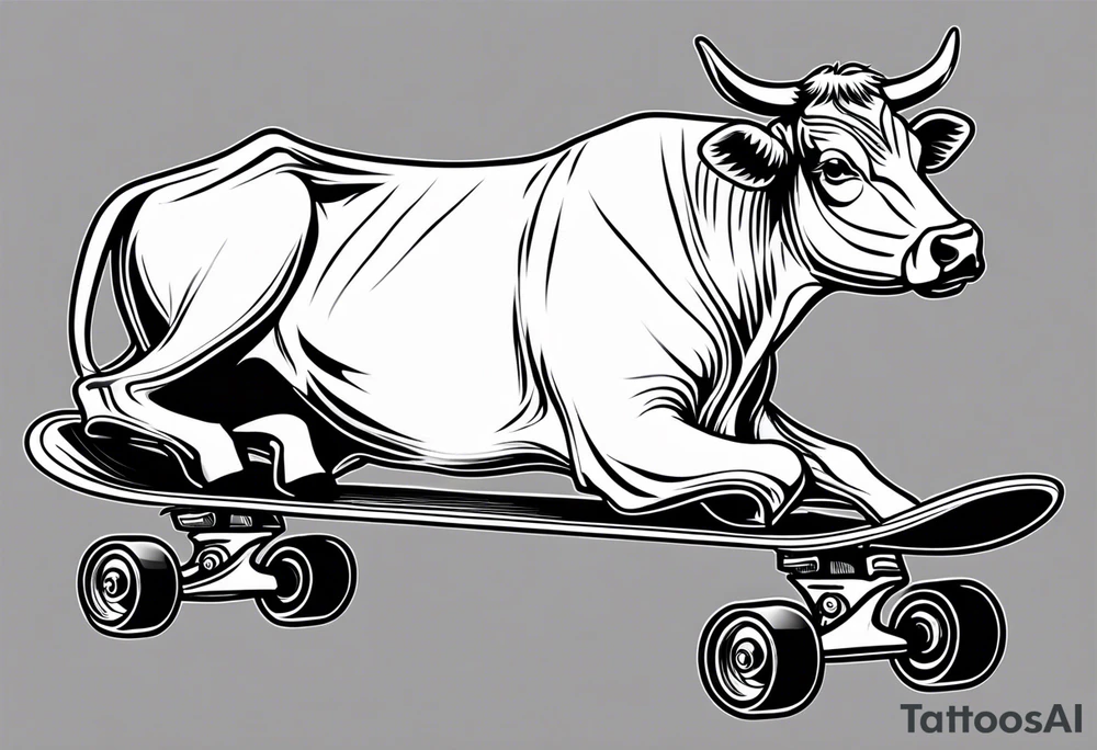 Cow riding skateboard tattoo idea