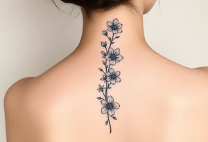 Delicate flowers vertically down the spine tattoo idea