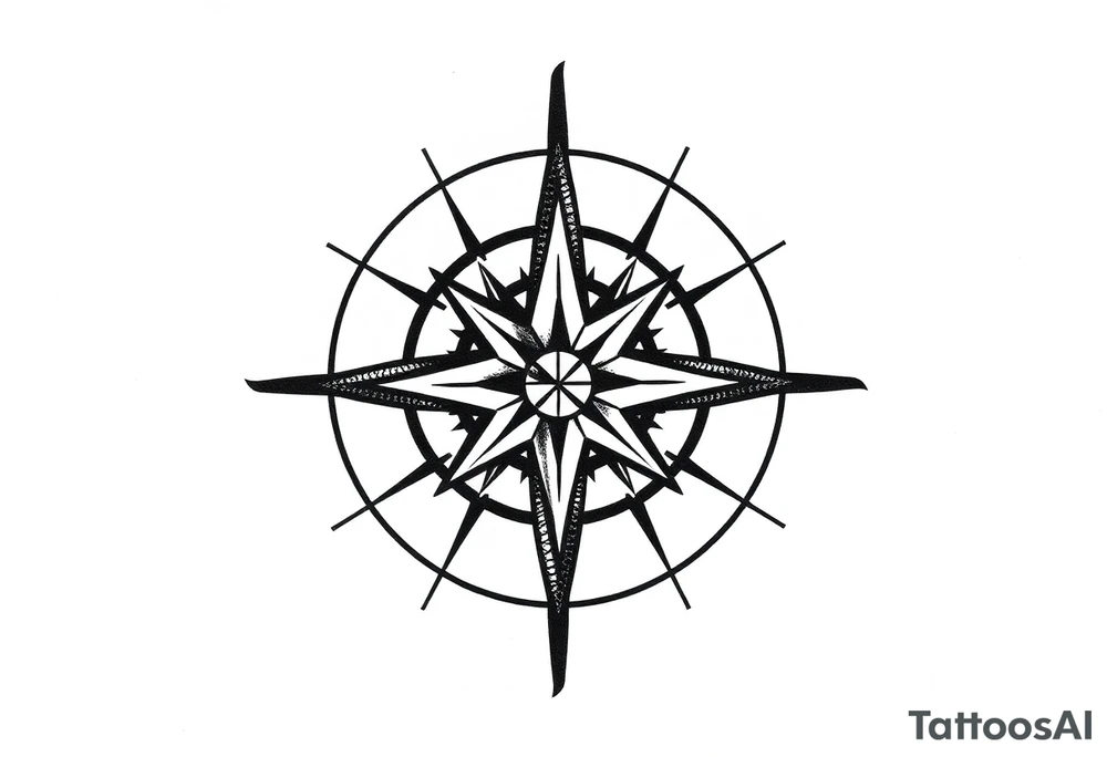 Simple Double layered compass rose tattoo idea