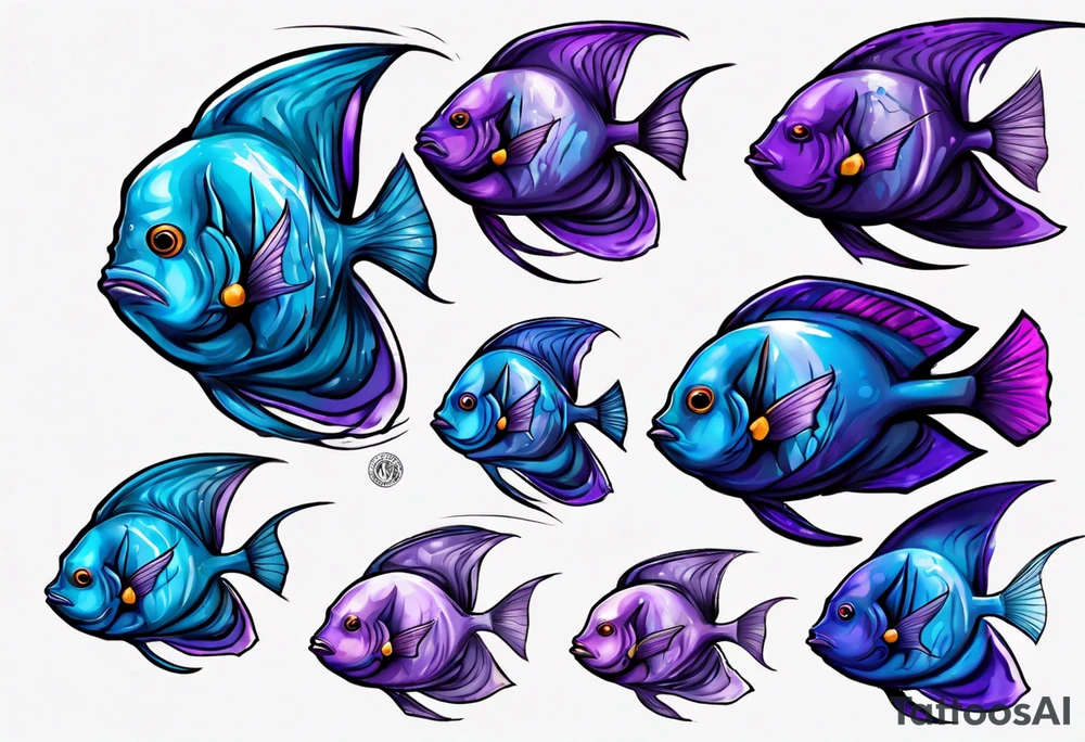 blue and purple angelfish tattoo idea
