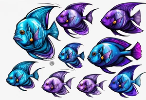 blue and purple angelfish tattoo idea