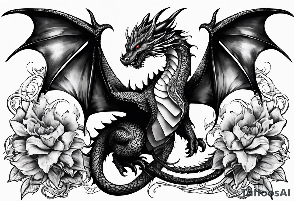 Family of five dragons, Mother with wings spread tattoo idea