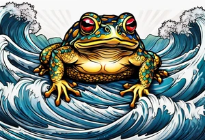 toad with katanas against the background of waves tattoo idea