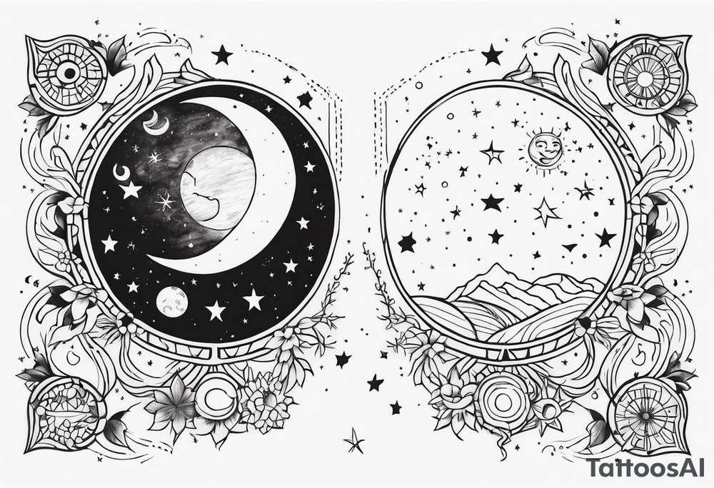 Mother earth celestial stars moon sun tattoo idea