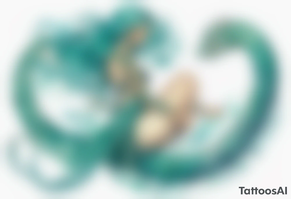 A beautiful nereid with teal hair who is a serpent from the waist-down with turquois scales. tattoo idea