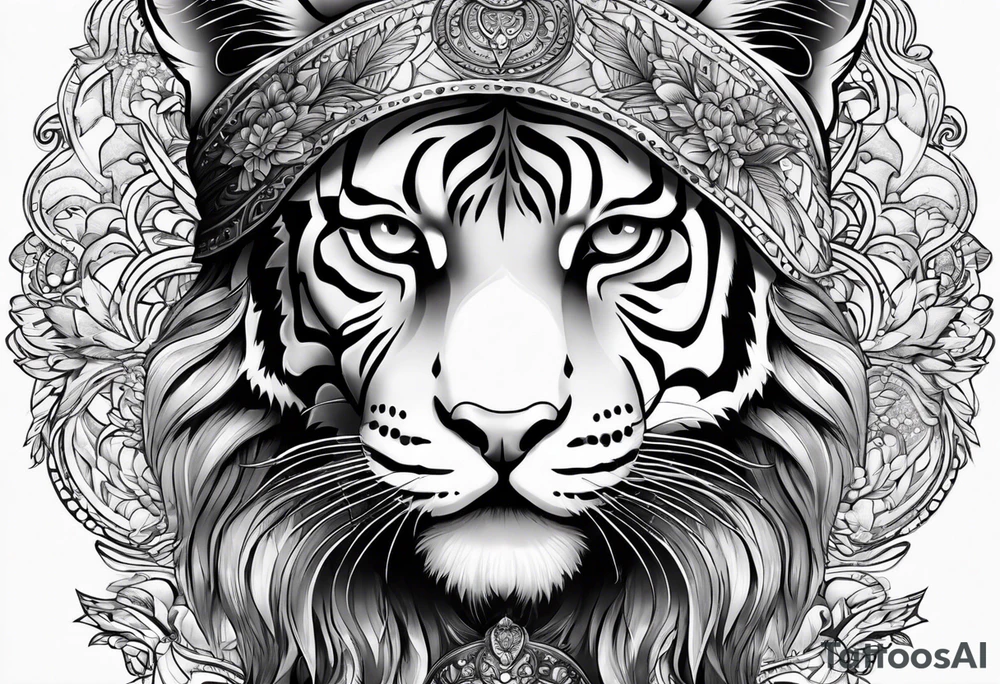 Tiger pelt on a woman's head tattoo idea