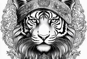 Tiger pelt on a woman's head tattoo idea