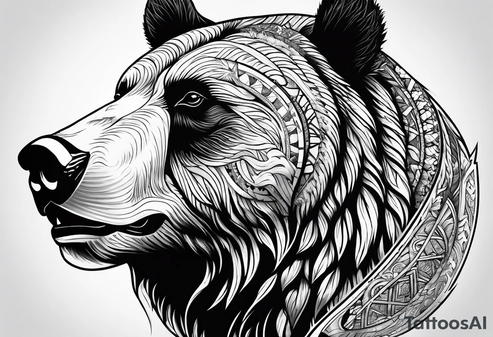 Powerful bear with the word family written tattoo idea