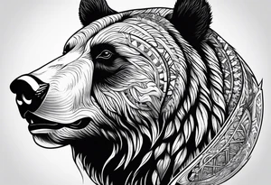 Powerful bear with the word family written tattoo idea