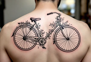 A vintage bicycle with intricate floral designs on the frame, in soft pastels (light pink, mint green, and lavender), symbolizing freedom and adventure. tattoo idea