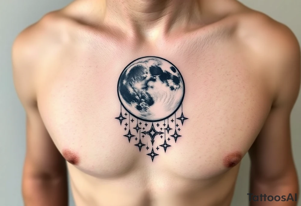 Moon and Cascade of stars tattoo idea