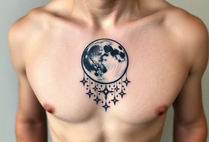 Moon and Cascade of stars tattoo idea