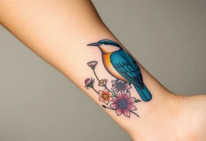 Bluebird with wild flowers tattoo idea