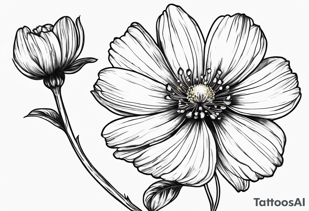 Cosmos flower with Amanda written in stem tattoo idea