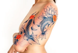2 koi swimming upstream with tiger lily’s tattoo idea