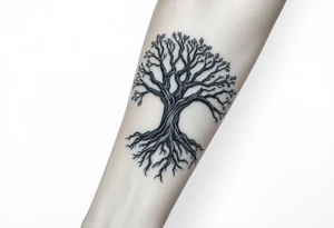 Family tree with roots covering entire forearm tattoo idea