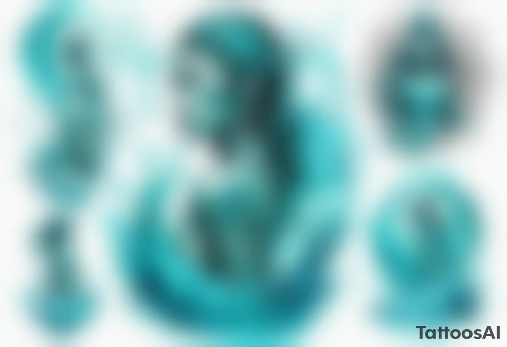 a turquoise Na'vi woman standing in the sea surrounded by crashing waves tattoo idea