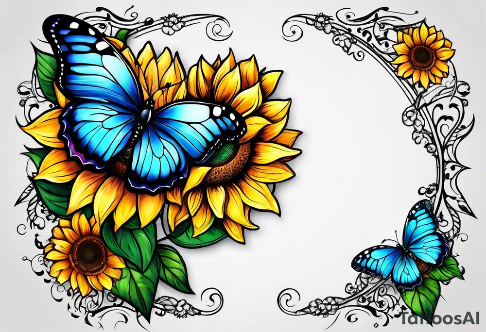 Half sunflower half butterfly tattoo idea