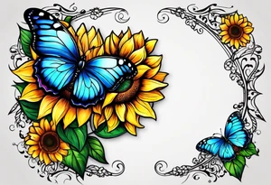 Half sunflower half butterfly tattoo idea