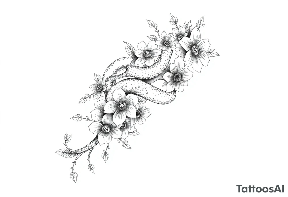 Snake with flowers tattoo idea