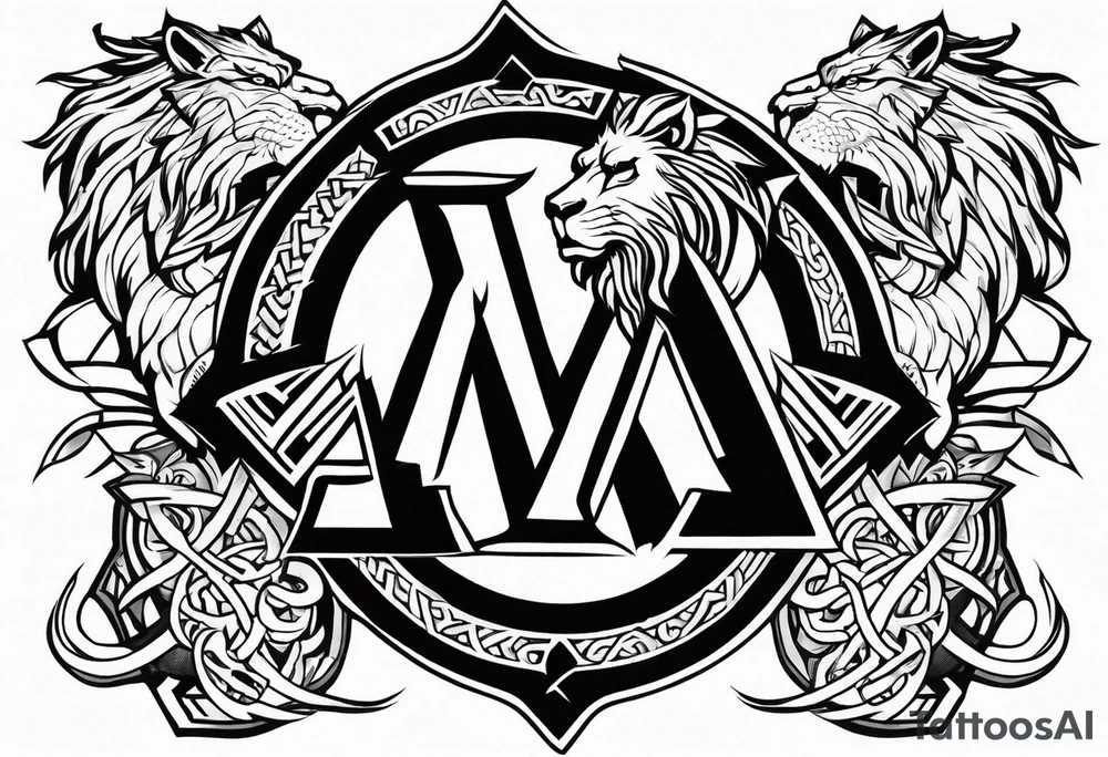 Valhalla sword shield lion dragon valknut tattoo idea