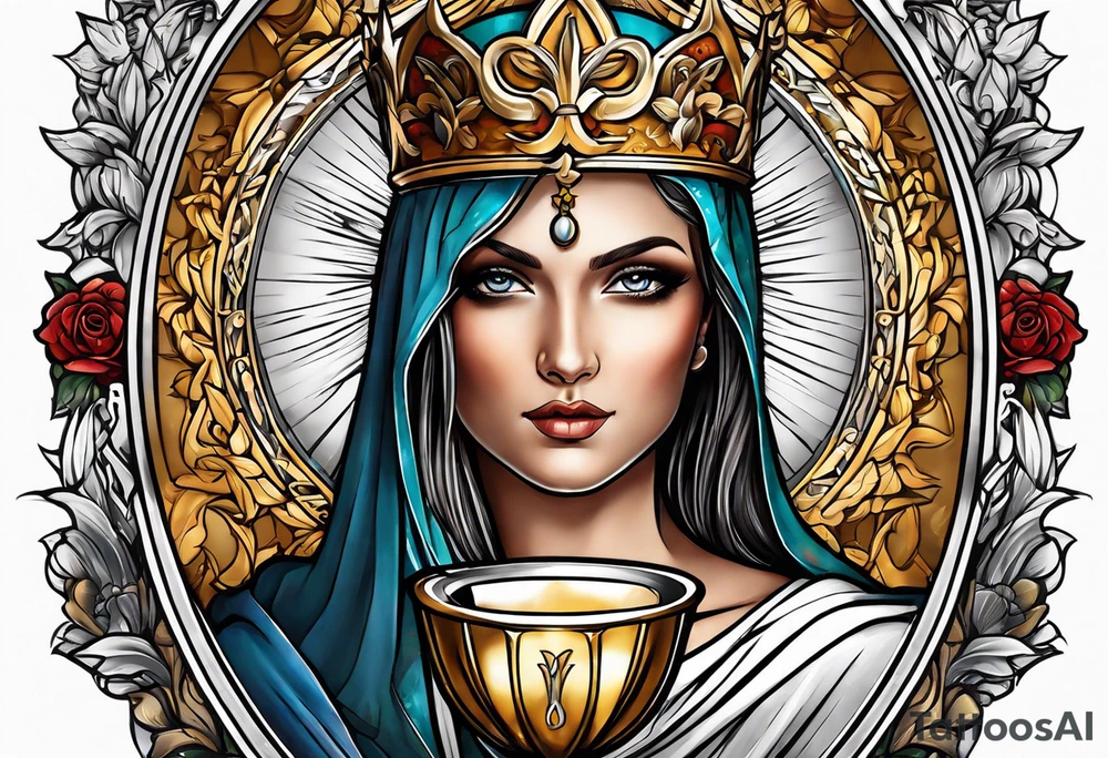 Female saint holding a chalice tattoo idea