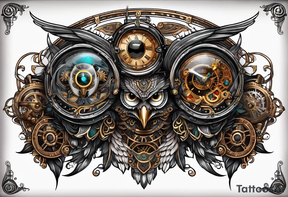Steampunk owl tattoo idea