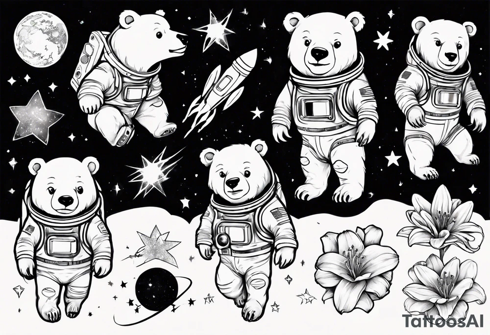 bear astronaut Lily galaxy tattoo idea