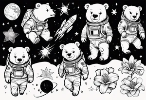 bear astronaut Lily galaxy tattoo idea