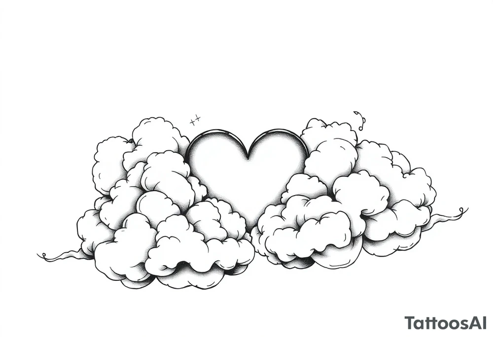 Clouds with a heart shaped noise coming out tattoo idea