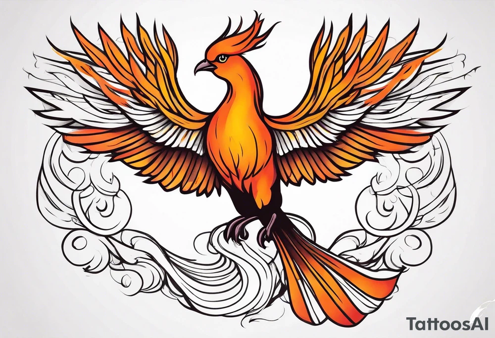minimalist pheonix with long tail curling tattoo idea